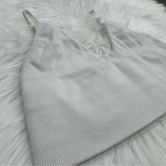 Free People Intimately Seamless Ribbed V Neck Crop Bra Tank Top White - Picture 7 of 15